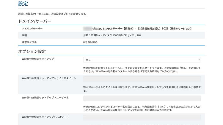 必要に応じてオプションを選択し、必要な情報を入力